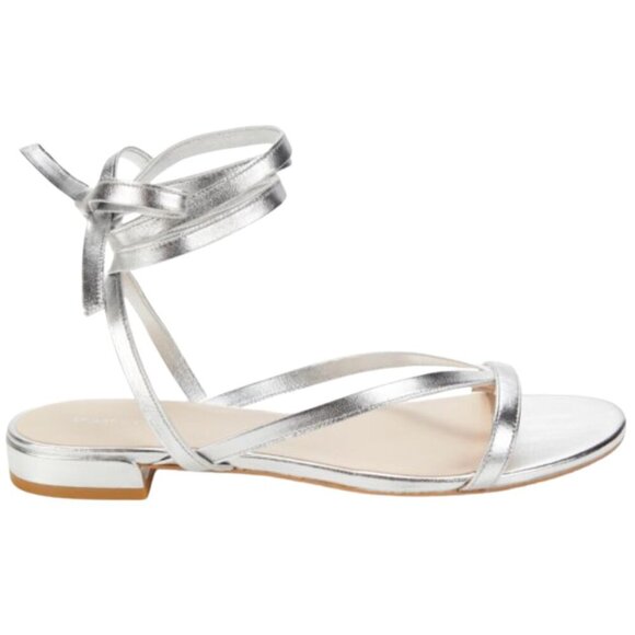 Stuart Weitzman Anita Metallic Leather Ankle Strap Flat Sandals Women's 7 NWOB - Picture 2 of 16